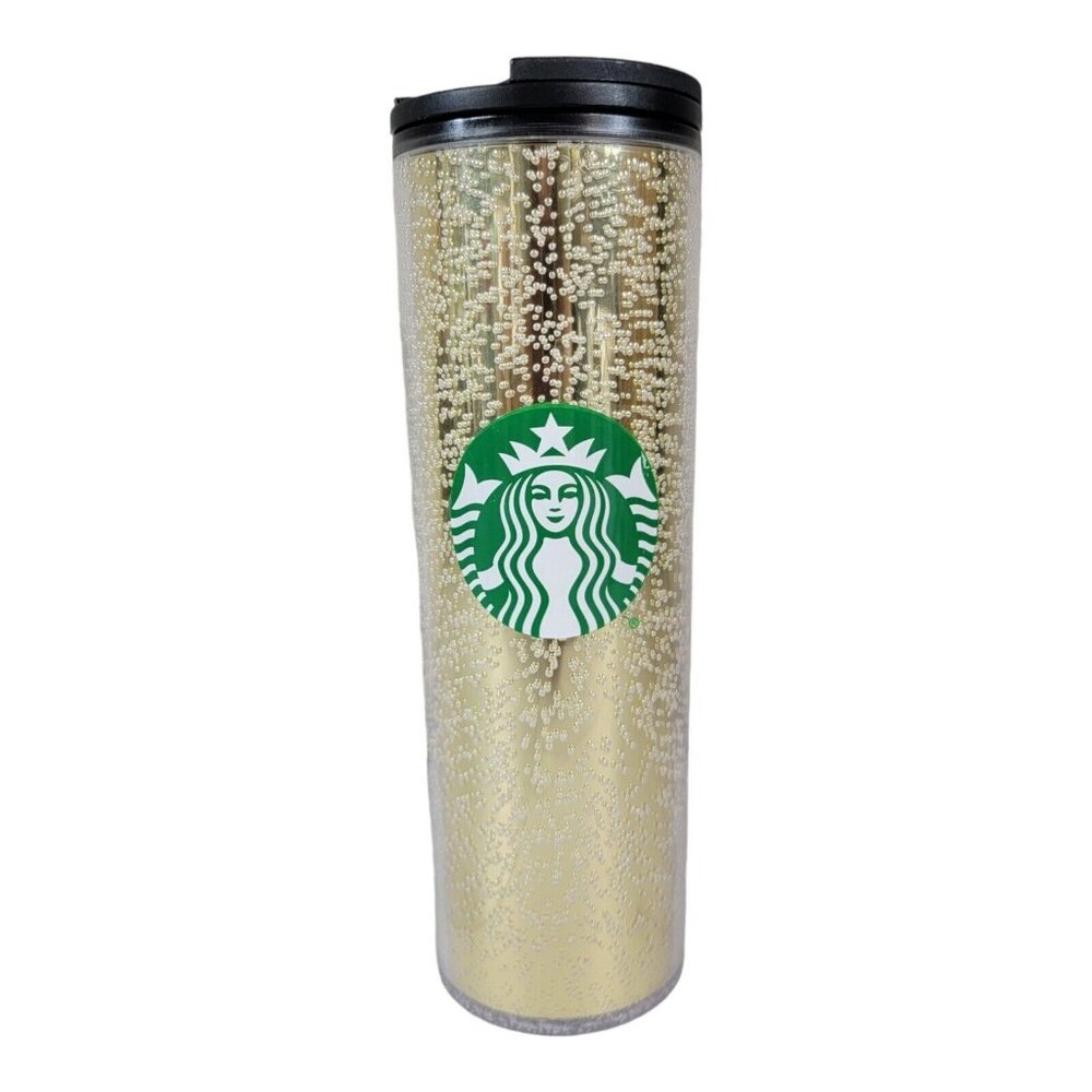 Starbucks 2020 16oz Gold Champagne Bubbles Travel Cup Tumbler with Black Lid